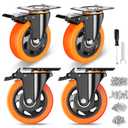4 Inch Caster Wheels, Casters Set of 4, Heavy Duty Casters with Brake 2200 Lbs, Locking Industrial Swivel Top Plate Casters Wheels for Furniture and Workbench Cart,(Two Hardware Kits Include)