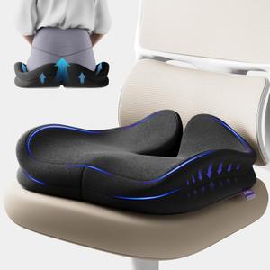 Seat Cushions for Office Chairs - Patented Coccyx Cushion for Tailbone Pain - 21.2" W x 16.5" L Memory Foam Extra Large Seat Cushion, Removable & Machine Washable Cover (Black)