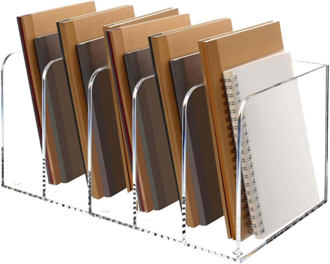1 Pcs 5-Section Acrylic Magazine File Holder, Desk Organizer Book Rack with 5 Vertical Compartments, Magazine Holders for Book Envelope, Desk Organizer for Home Office