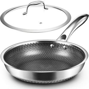 MDHAND 10 Inch Nonstick Frying Pan with Tempered Glass Lid, Premium Stainless Steel Skillet with Stay-Cool Handle, Dishwasher-Friendly, Oven-Safe, Induction Ready, Compatible with All Cooktops