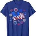 Fireworks 4th of July American Flag Patriotic Sparklers T-Shirt L
