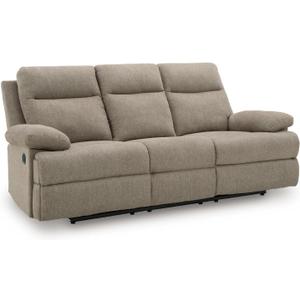 Signature Design by Ashley Yarrow Lane Classic Chenille Manual Pull Tab Reclining Sofa with Drop Down Table and USB Charging, Light Brown