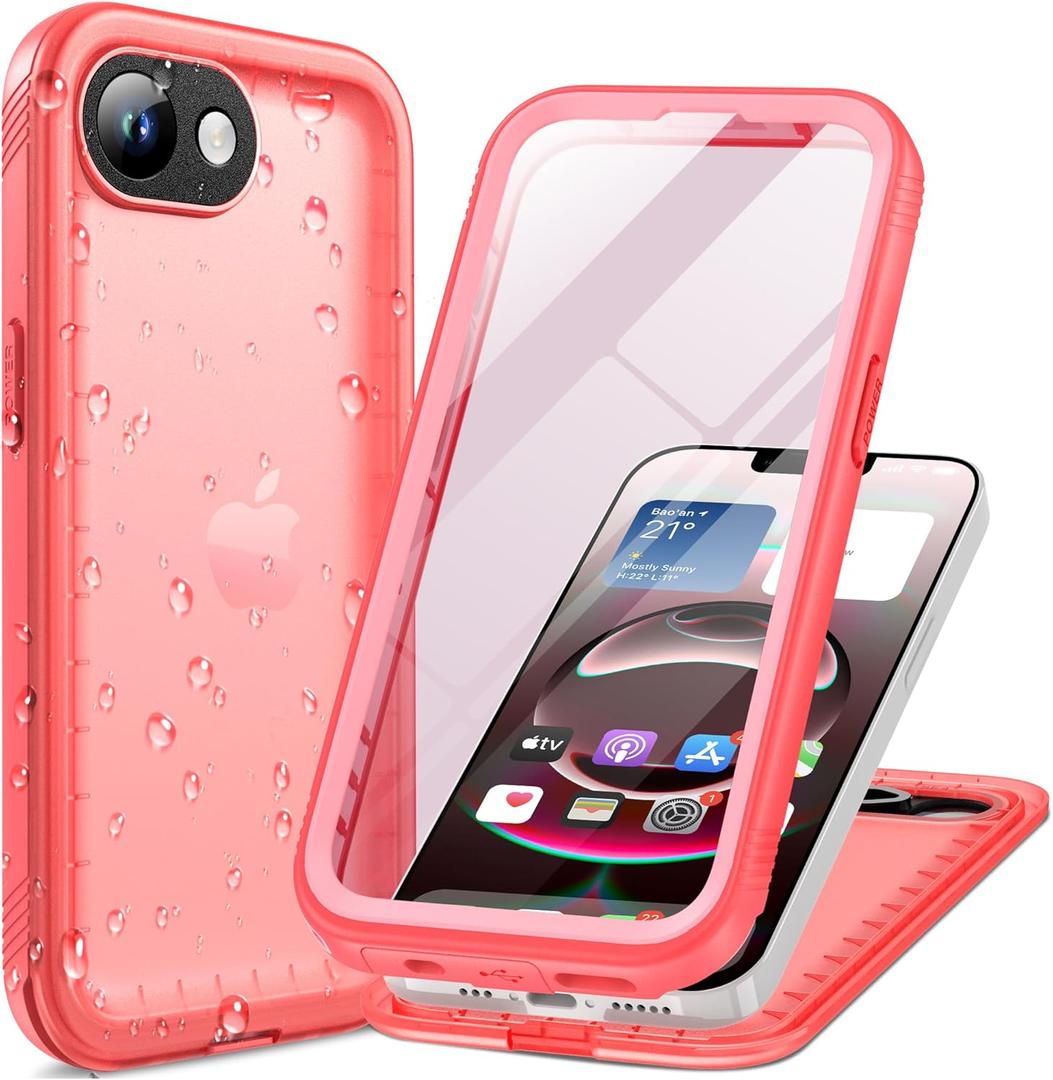 Cozycase Girls Womens Ladies Case for iPhone 16e/iPhone 17e Waterproof Impact Smash Dust Shock Proof Indestructible 16/17 e Around Enclosed Underwater Swimming Case with Lanyard Strap Frosted Pink