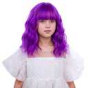 Girls Dark Purple Wig Short Grap Purple Wavy Curly Wig for Kids Child Wigs with Air Bangs Heat Resistant Synthetic Wigs with Cap