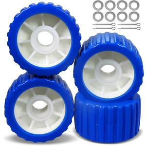 Boat Trailer Rollers PU Ribbed Wobble Roller 5in ODX3in W fit 7/8-9/8" Diameter Shaft with 8 Flat Washers and 4 Cotter Pins (XX-Large)
