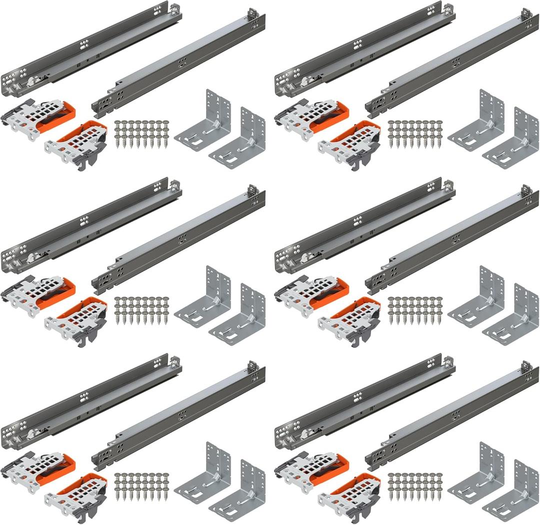 Blum Tandem Plus BLUMOTION Concealed Undermount Drawer Runner Kit (6 Kits), 21-Inch, Full Extension, Soft-Close, Steel, 100 lb. Load Capacity for Wood Drawers