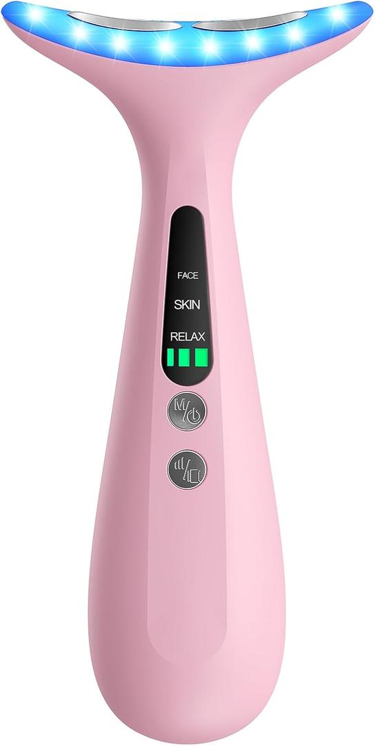 Facial and Neck Massager for Face, Neck - Skin Lifting & Firming - Wrinkle & Dark Circle Reducer - at Home Skin Care Face Sculpting Tool and Neck Massager-Pink (Single Head, Pink-single Head)