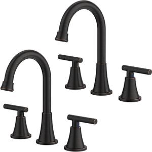 Bathroom Faucets for Sink 3 Hole, Hurran Oil Rubbed Bronze Bathroom Sink Faucet with Pop-up Drain and Supply Lines, Stainless Steel Lead-Free Widespread Faucet for Vanity RV, 2 Pack