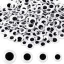 UPINS 300 Pcs Round Plastic Black Googly Wiggle Eyes Self-Adhesive Large Size 15 mm 18 mm 20 mm 25 mm
