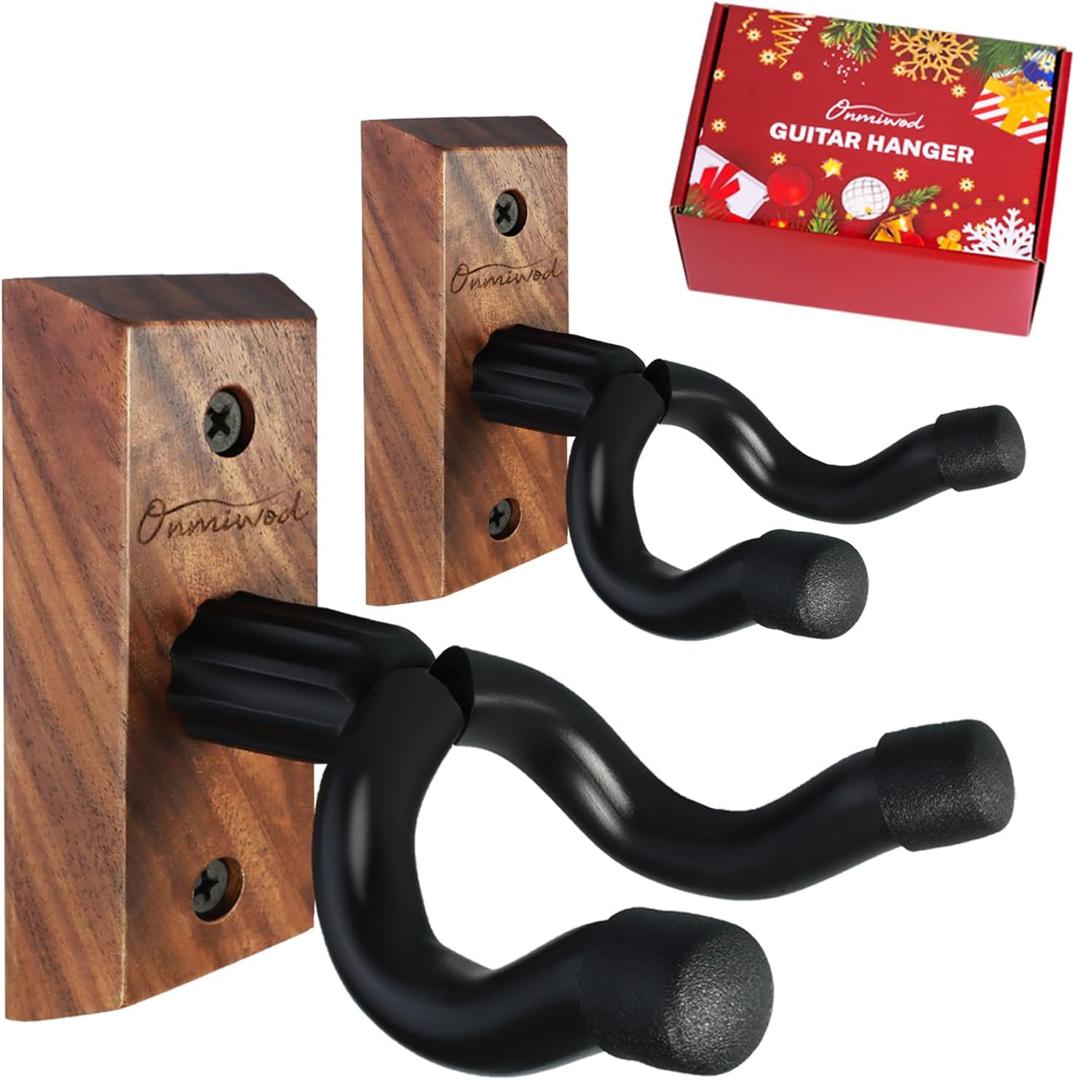 Guitar Wall Mount 2 Pack, Black Walnut Wood Guitar Hanger, U-Shaped Guitar Wall Hanger Mount, Guitar Holder Hook Stand Wall for Acoustic, Electric Guitar, Banjo, Bass, for Guitar Player Men Boy