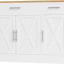 Shintenchi Modern Farmhouse Sideboard Buffet Cabinet with Storage with 3 Doors,42" Barn Doors Buffet Cabinet with Storage, Wood Coffee Bar Cabinet with Adjustable Shelf for Kitchen Living Room,White