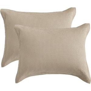 Bedsure Waffle Weave Pillow Shams Covers - 2 Pack 100% Cotton Standard Size Pillow Shams with Envelope Closure, Ultra Soft and Cozy Pillowcases, Khaki, 20x26 Inches