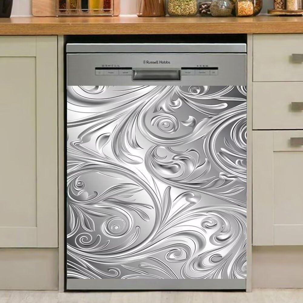 Magnetic Dishwasher Cover - Decorative Stainless Steel Pattern, Easy Peel & Stick, Rustproof Ideal for Kitchen Hide Scratches & Stains 23 W x 26 H (Ncstic75-1)