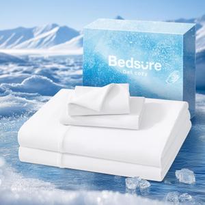Bedsure Cooling Sheets Queen Size, Cooling Bed Sheets for Hot Sleepers, Chill Cool Sheet, Deep Pocket Up to 18 Inches, Soft & Breathable Queen Sheet Set, 4 Pieces, White