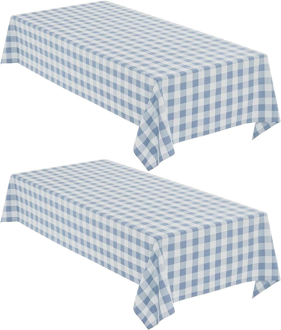 2 x Checkered Tablecloth Rectangle, 2 Pack Gingham Table Cloths Waterproof Wrinkle Free Buffalo Plaid Table Covers Washable for Dining, Parties & Outdoor Picnic(Light Blue and White, 60"×120")