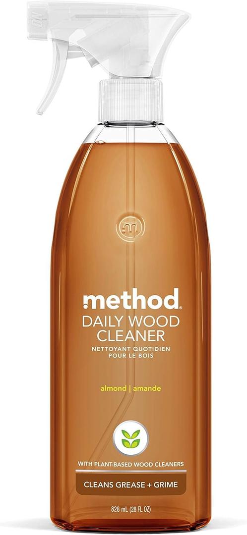 Method Daily Hardwood Cleaner, Almond, Plant-Based Formula That Cleans Shelves, Tables and Other Wooden Surfaces While Removing Dust & Grime, 28 Fl Oz, (Pack of 3)