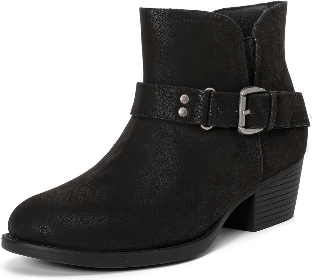 Luoika Women's Wide Width Ankle Boots - Black Brown Short Boots Block Low Heel Side Zipper Booties. (9.5 X-Wide)