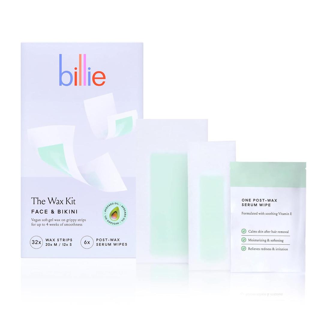 Billie Wax Kit - Face & Bikini - 32 wax strips - 6 post-wax serum wipes