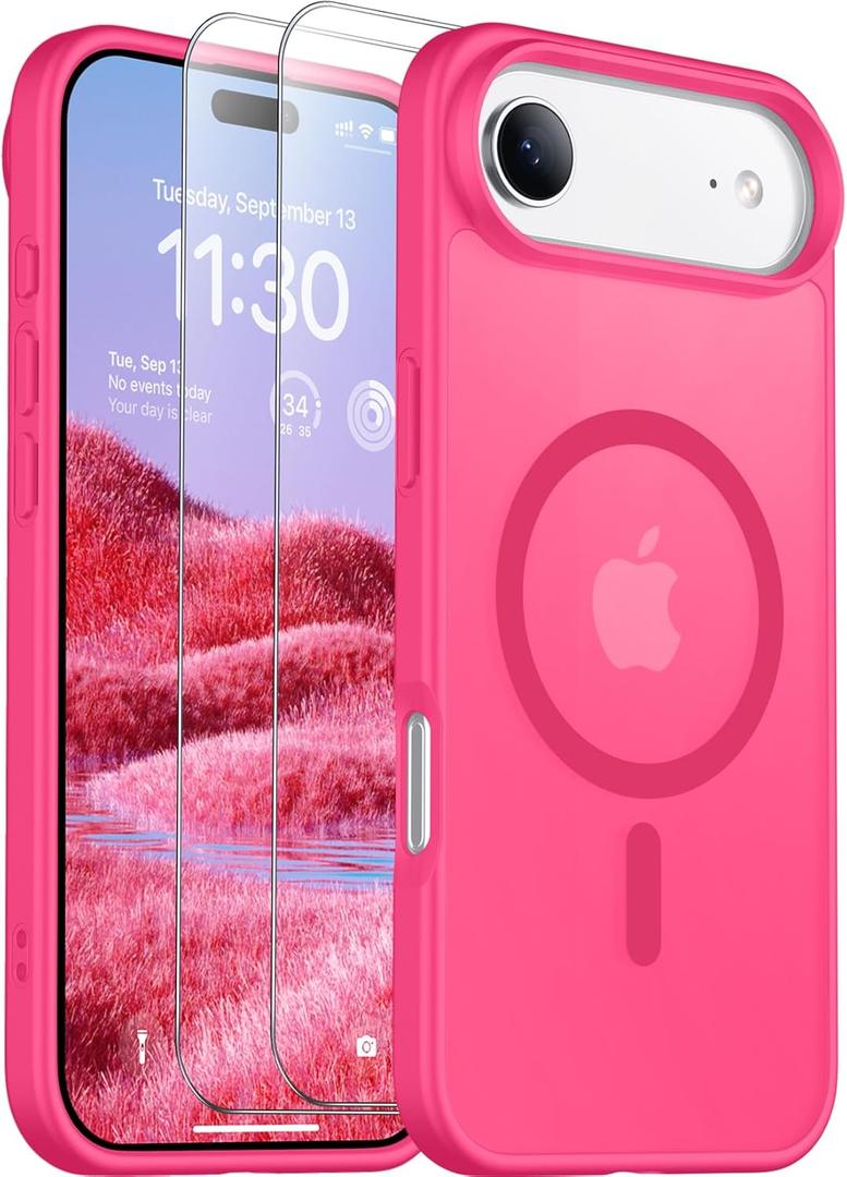 SPIDERCASE for iPhone Air Case, Magnetic Translucent Matte Case with 2PCS Tempered Glass Screen Protector Slim Phone Case for iPhone Air 6.5'', Hot Pink