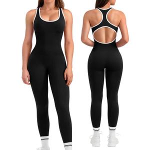 OLCHEE Womens Workout Jumpsuits Seamless Racerback Tummy Control Padded Large