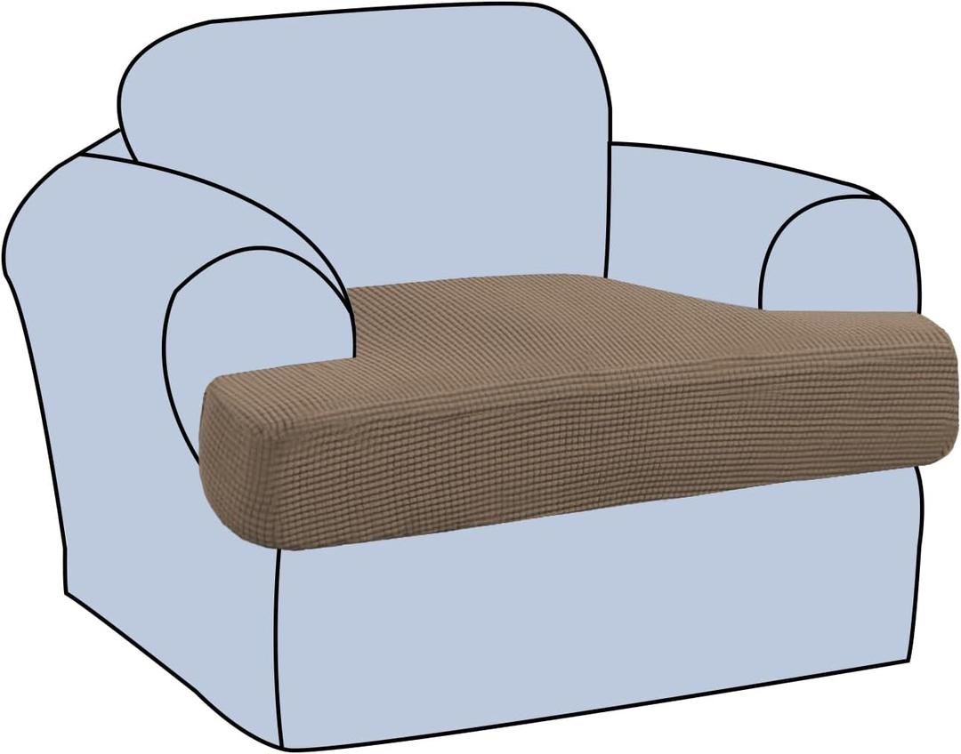 H.VERSAILTEX Stretch T Cushion Chair Sofa Slipcover T Cushion Covers for Living Room Armchair Couch Cover T Cushion Slipcover Seat Cover with Elastic Bands Thicker Jacquard Fabric, Macchiato