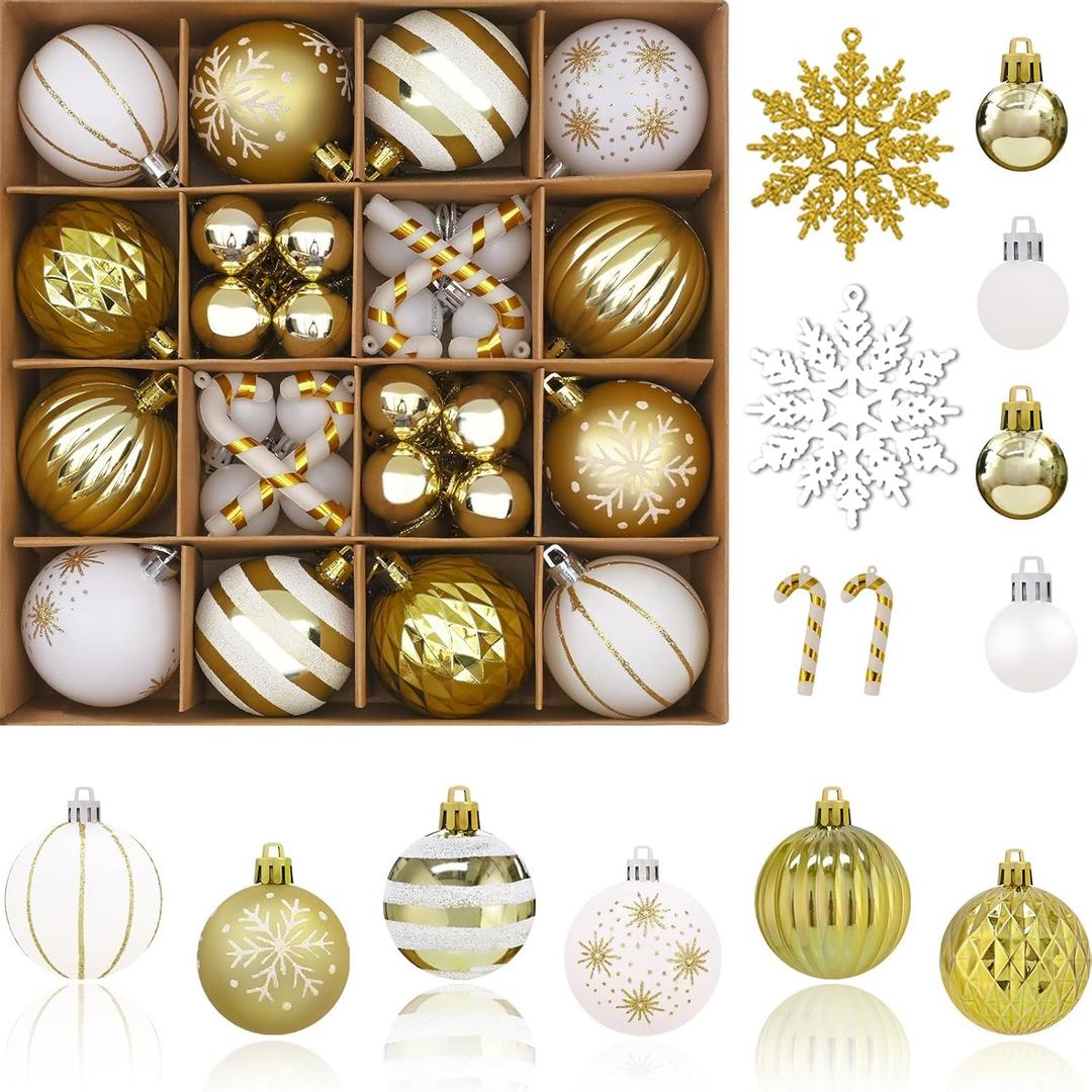 50Pcs Christmas Tree Ornaments - 2.36''/60mm Christmas Ball Ornaments Set for Xmas Tree Holiday Party Wedding Home Decorations (Gold & White)