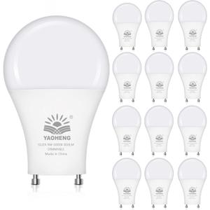 GU24 LED Light Bulb, A19 Shape Bulbs, 9W (60W Equivalent), 5000K Daylight, 800 Lumens, Dimmable 2 Prong Light Bulbs, GU24 Twist Lock Base, ETL Listed(12-Pack)