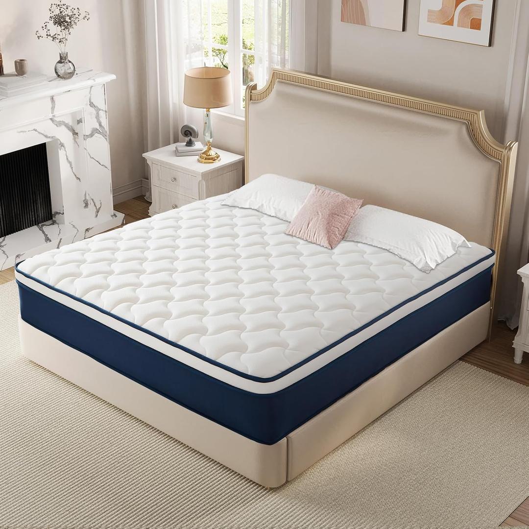 Queen Size Mattress 12 Inch Gel Memory Foam Hybrid 60"x80" Fiberglass-Free CertiPUR-US Pressure Relief Motion Isolation Soft Plush Feel