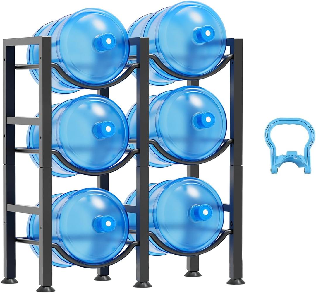 5 Gallon Water Bottle Holder for 6 Bottles, 3 Tiers Double Row Water Jug Holder, Detachable Heavy Duty Water Jug Stand, Water Jug Rack for Office, Kitchen, Garages, Restaurant, and Gym