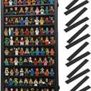 Minifigure Display Case - 29” x 16” - Holds up to 150 Mini Figure Toys, Miniature Figures, Thimbles and Collectibles – Wall Mounted - Black Wood Finish Frame – with Mounting, Locks and Base Plates