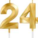 Birthday Candles, 1.96 Inch Number 24 Happy Birthday Candles, Number Candles Decoration for Birthday Party and Anniversary Celebration(Champagne Gold)