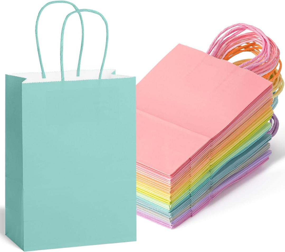 Mr. Pen- Paper Gift Bags with Handles, 32 Pack, 8.3" x 5.9" x 3.1", 16 Pastel Colors, Small Gift Bags with Handles, Party Favor Bag, Christmas Gift Bag