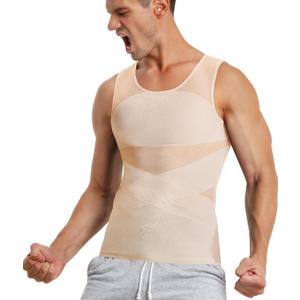 TAILONG Men's Compression Shirt for Body Shaper Slimming Vest Tight Tummy Underwear Tank Top (Beige) L