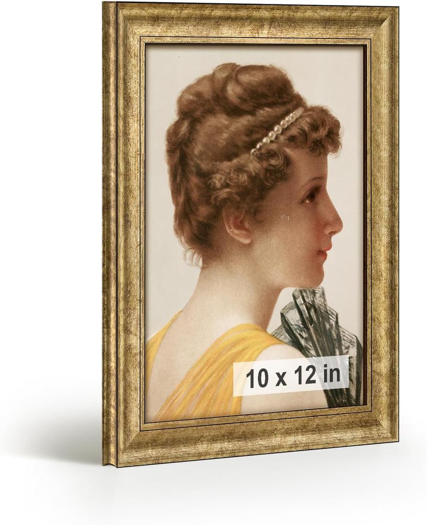 HLiWEGNS Antique Gold 10x12 Frame  Poster Frame with Aged Gold Finish  Picture Frame for 10 x 12 Artwork, Canvas Prints, Puzzles, and Wall Decor