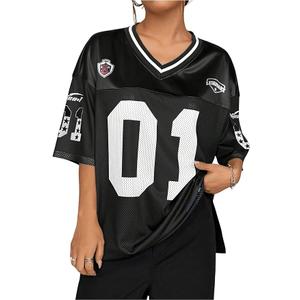 SOLY HUX Jersey Shirts for Women Y2k Graphic Number Oversized Tees V Neck Half Sleeve Cute Soccer Streetwear T Shirt Tops (Large)