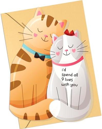 UrJKJV Cute Cats Mothers Day Card, Funny Valentines Day Card for Her Him Husband Wife Boyfriend Girlfriend, Birthday Cards for Cat Lover, Valentines Gifts for Men Women, Mothers Fathers Day, Pack 3