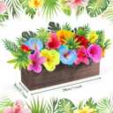 Hawaiian Table Centerpieces Artificial Hibiscus Flowers Arrangements Wooden Crate, Wooden Planter with Tropical Palm Leaves for Summer Beach Tiered Tray Shelf Table Home Aloha Luau Party Decor
