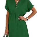 Summer Dresses for Women 2026 Short Sleeve Shift Dress V Neck Casual Mini Beach Vacation Sundress Loose Size (Green, L)