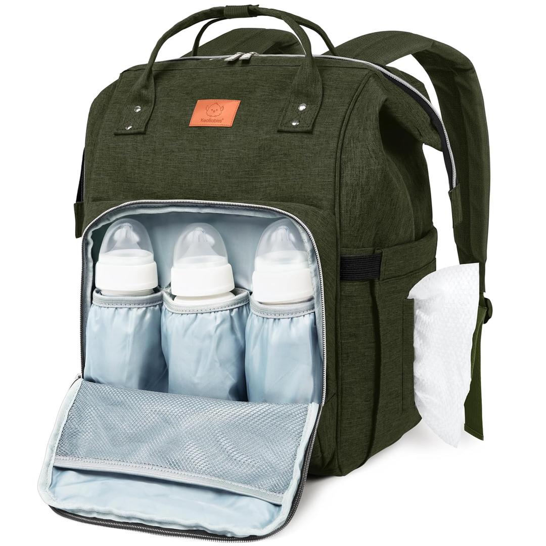 KeaBabies Baby Diaper Bag Backpack  Large Baby Bag for Boys, Girls, Waterproof Multi Function Travel Diaper Backpack with Changing Pad, Durable Travel Essentials for Moms and Dads (Dark Olive)