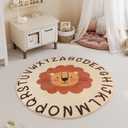 3ft Round Lion Rug, Soft Safari Nursery Rug, Educational Area Alphabet Rug for Kids Playroom Nursery Decor, Nonslip Play Mat, Animals Carpet, Jungle Rug Boy