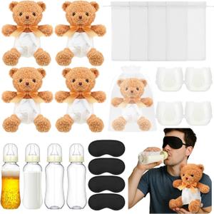 4 Set Bottle Chug Bear Baby Shower Games Blindfolded Diaper Changing Christmas Party Games Kits Bottles Diapers Blindfold Eye Masks Brown Bear Baby Shower Christmas Party Guest Gifts
