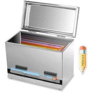 Stainless Steel Pencil Dispenser/Pen Holder for Classroom Home Restaurant for Bulk Pencils Storage/Unwrapped Drinking Straws Storage (Silver)