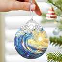2 x Sea Wave Ornament  Christmas Decoration & Christmas Ornament; Stained Glass Holiday Decoration (Holiday Present, Bauble Present, Gift Idea, Gift Exchange) | Heirloom Keepsakes