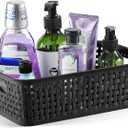[ 8 Pack ] Plastic Storage Baskets, Small Pantry Organization and Storage Bins, Household Organizers for Laundry Room, Bathrooms, Kitchens, Cabinets, Countertops, Under Sink or Shelves, Black
