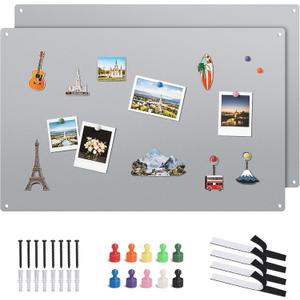2 Pack Magnetic Board for Wall, 17×11in Metal Magnet Board, Silver