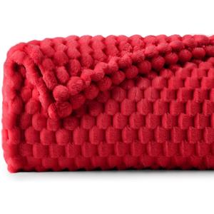 BEDELITE Fleece Twin Blanket for Couch & Bed - 3D Jacquard Decorative Red Throw, Super Soft and Cozy Warm Fuzzy Blanket All Seasons Suitable, 60x80Inches