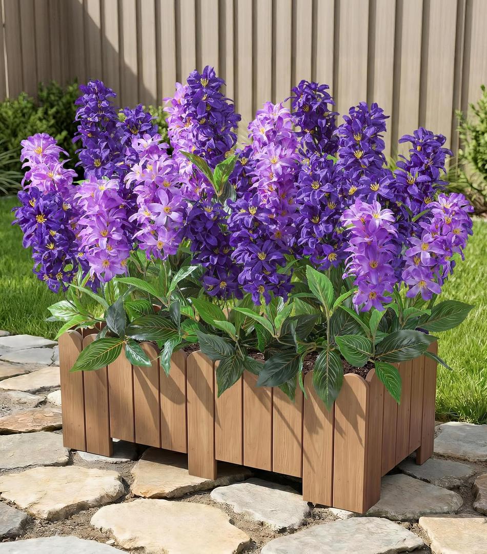 Artificial Flowers 3 Pcs Hyacinth Fake Flowers 19.69” Silk Flowers for Outside, Delphinium Outdoor Faux Flowers Fake Plants for Porch Patio Balcony Yard Indoor Home Decor