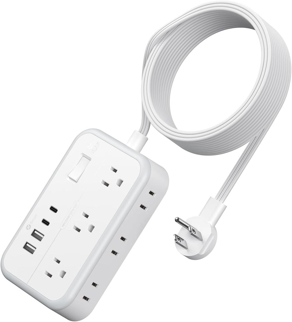 Extension Cord 15 ft, Power Strip with 6 Outlets 4 USB Charger(2 USB C Port), Flat Plug Outlet Extender Long Cord, Protection for Indoor, Home, Office Supplies, Dorm Room Essentials (White)