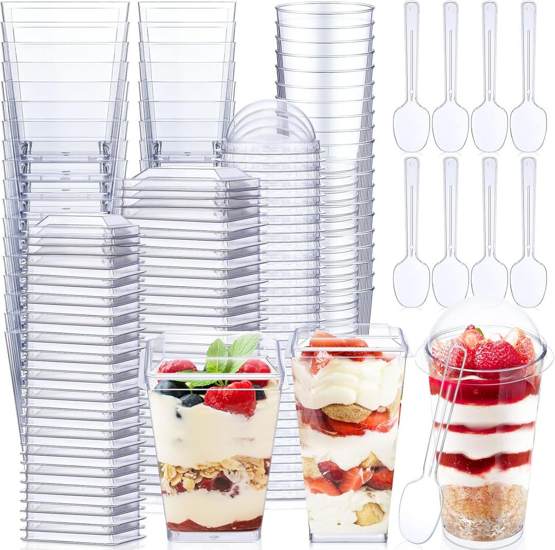 Jerify 150 Pack Plastic Dessert Cups with Lids and Spoons 3 oz Mini Dessert Cups with Spoons 5.4 oz Square Clear Dessert Shooter Cups Parfait Appetizer Cups Disposable Small Mousse Container for Party Jerify 150 Pack Plastic Dessert Cups with Lids and Spoons 3 oz Mini Dessert Cups with Spoons 5.4 oz Square Clear Dessert Shooter Cups Parfait Appetizer Cups Disposable Small Mousse Container for Party