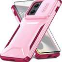 Asuwish Phone Case for Motorola Moto Edge 2024 with Tempered Glass Screen Protector and Slide Camera Cover Slim Rugged Hybrid Shockproof Protective Cell Accessories MotoEdge 2024 5G Women Men Pink
